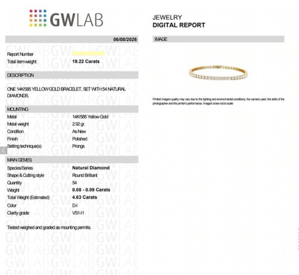 4.63CT DIAMANTARMBÅND I 14K GULL. NATURLIGE DIAMANTER! TAKSTBREV OG SERTIFIKAT!