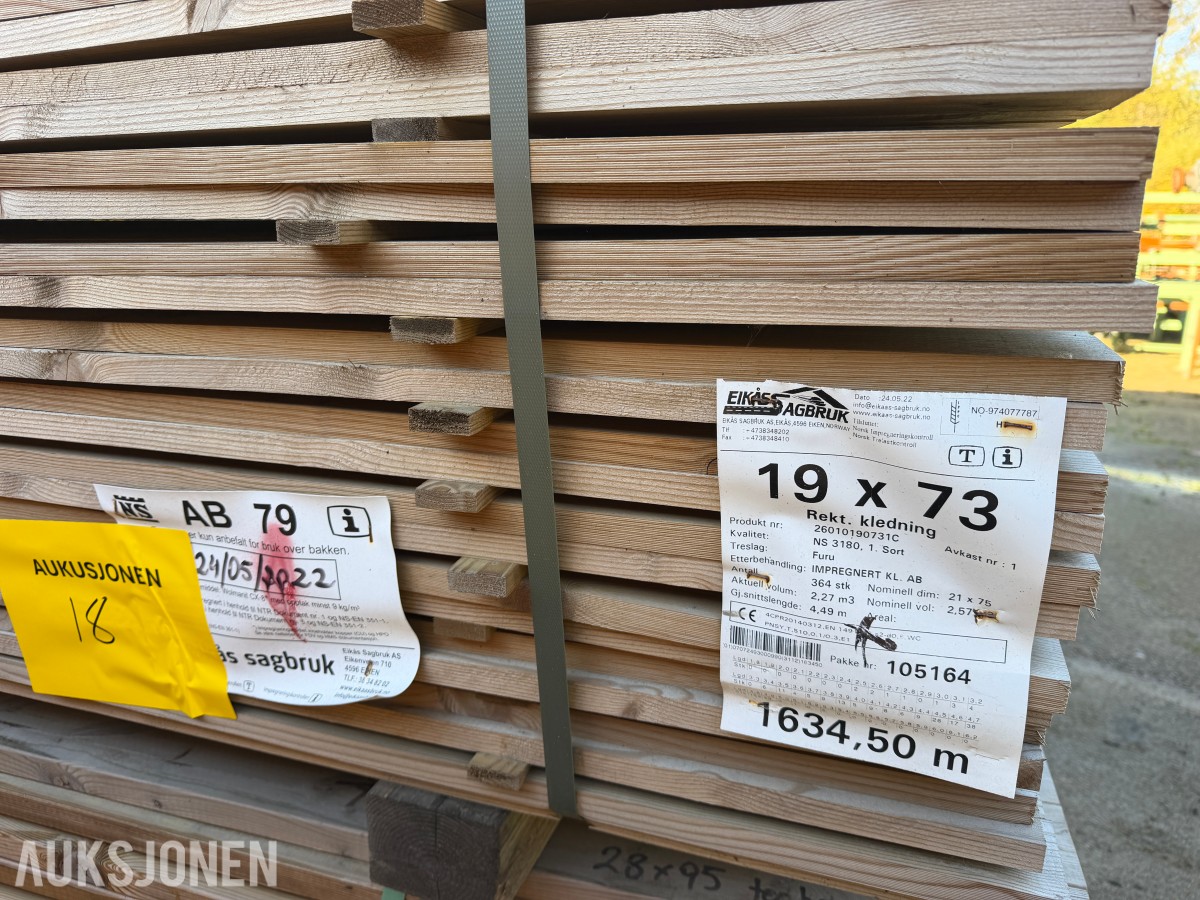 1634,5 LM REKTANGULÆR KLEDNING 19 X 73 MM – MPREGNERT FURU