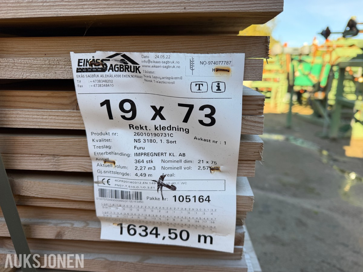 1634,5 LM REKTANGULÆR KLEDNING 19 X 73 MM – MPREGNERT FURU