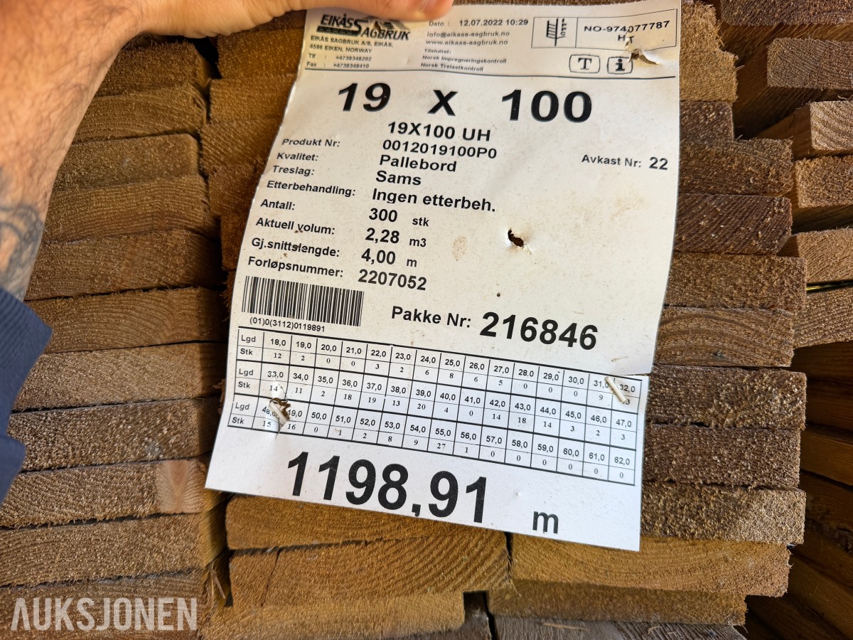 1198,91 LM PALLEBORD 19 X 100 MM - 300 STK