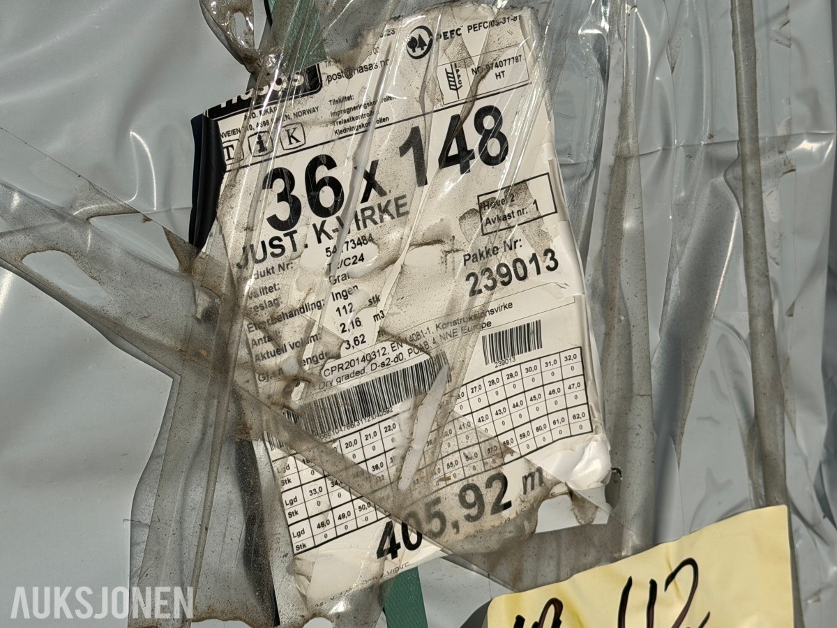 405,92 LM KONSTRUKSJONSVIRKE 36 X 148 C24 – 112 STK.