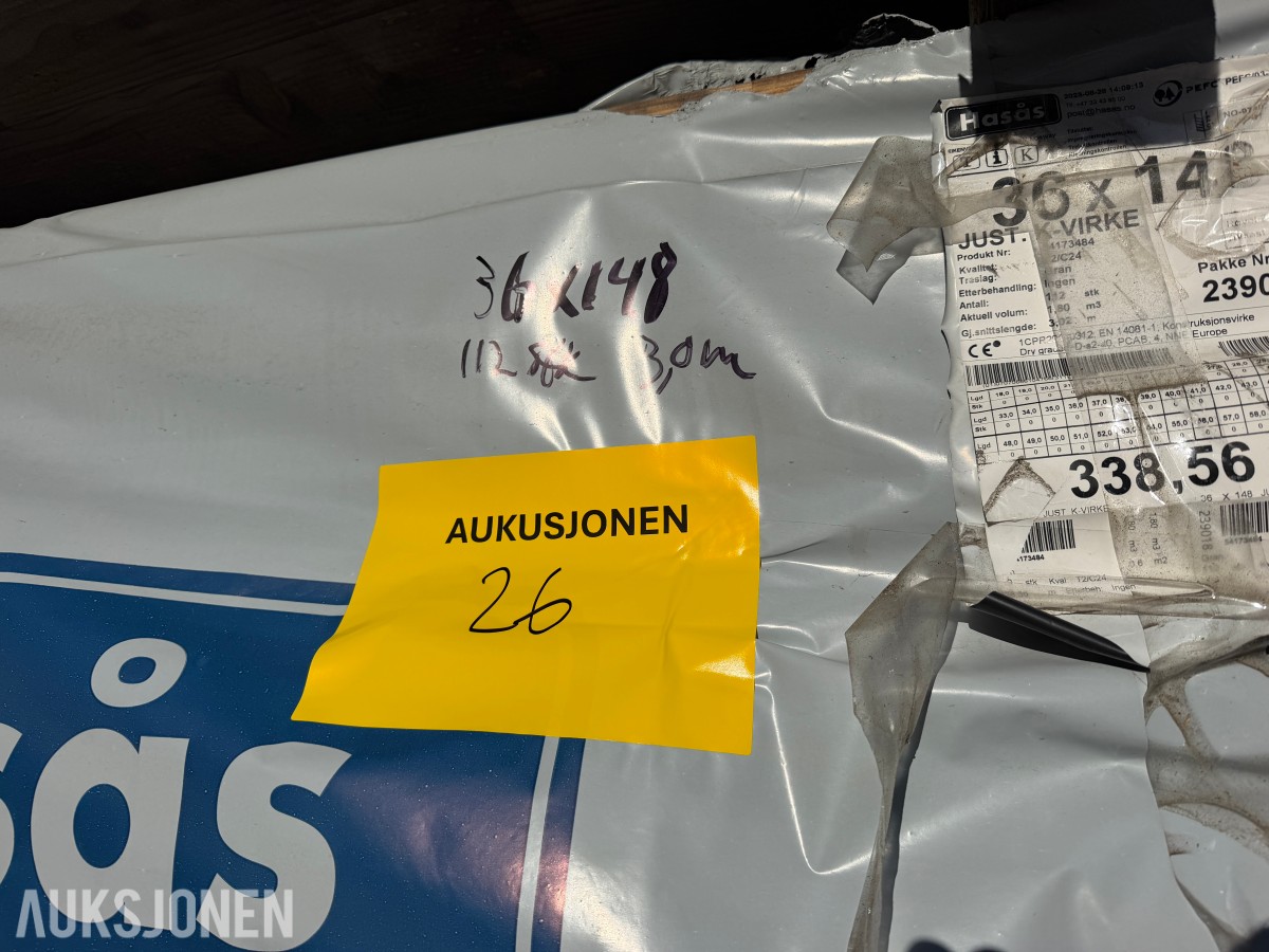 112 STK. KONSTRUKSJONSVIRKE 36 X 148 MM C24 – 338,56 LM
