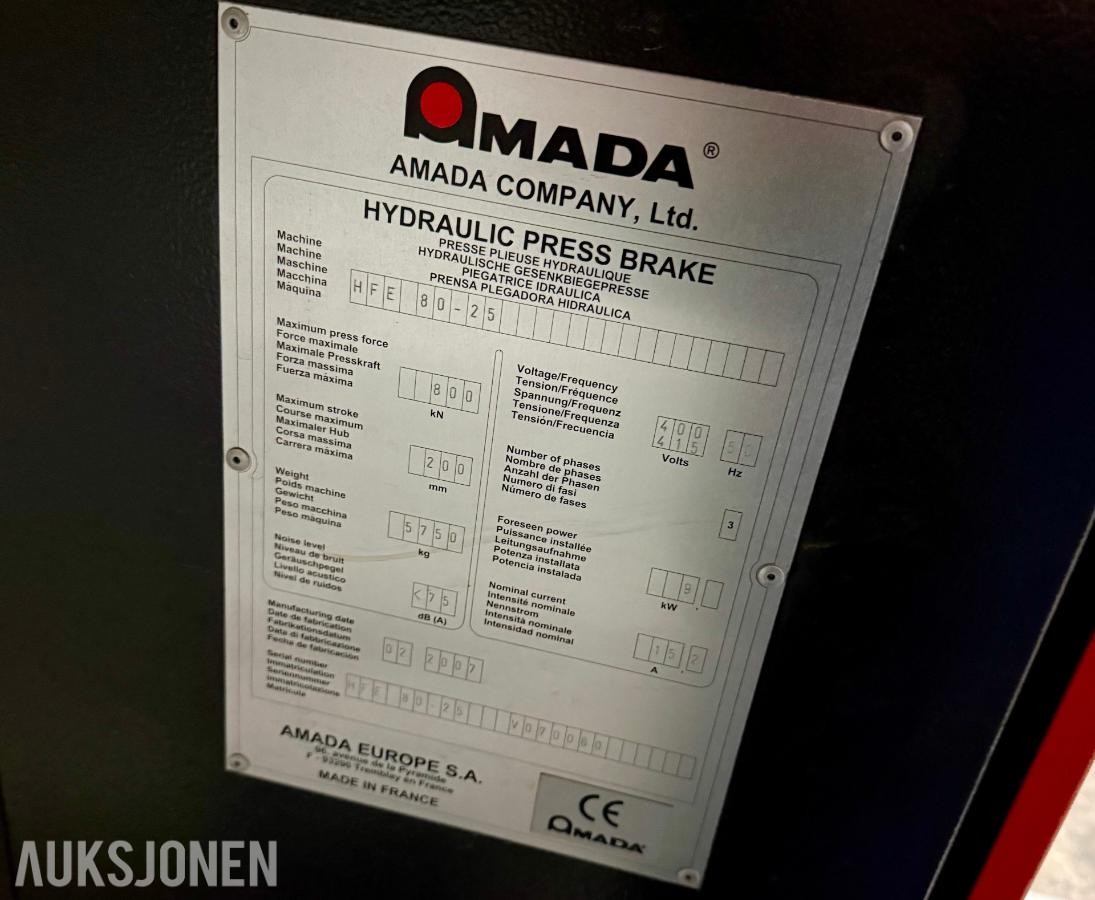 2007 Amada HFE 80-25 hydraulisk CNC-kantpresse – 80 tonn