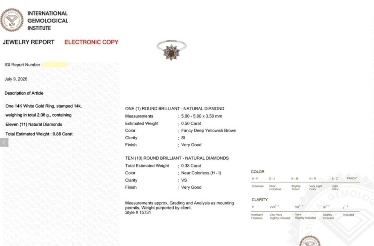 0.88CT DIAMANTRING I 14K GULL. NATURLIGE DIAMANTER! TAKSTBREV OG SERTIFIKAT!