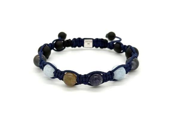 10 TIMERS AUKSJON - ARKTOUS 10MM BEADS ARMBÅND I 14K GULL MED SAFIRER OG MORGANITTER VEIL KR: 10 400,-