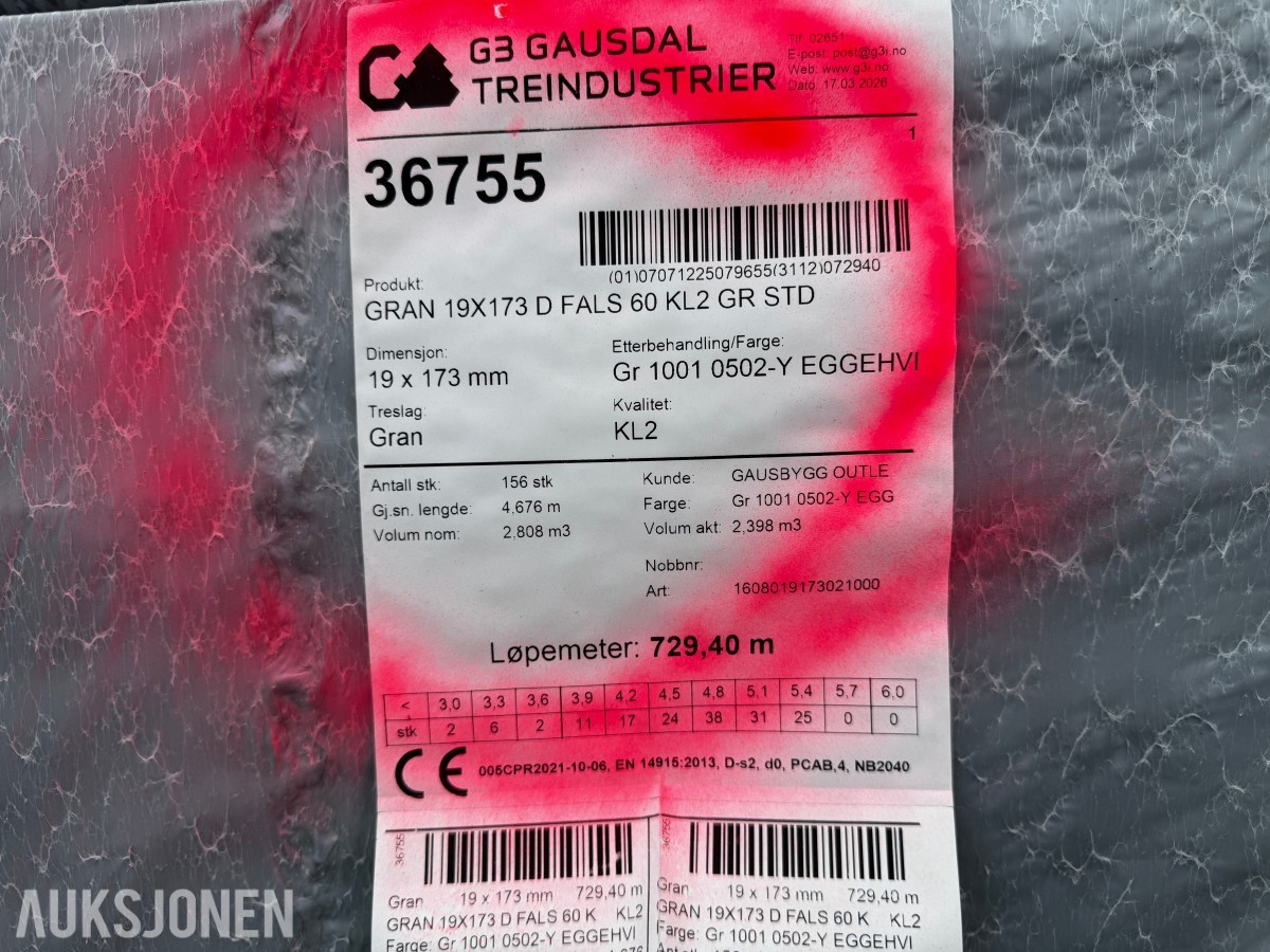 1 PAKKE KLEDNING 19X173 MM DOBBELTFALS