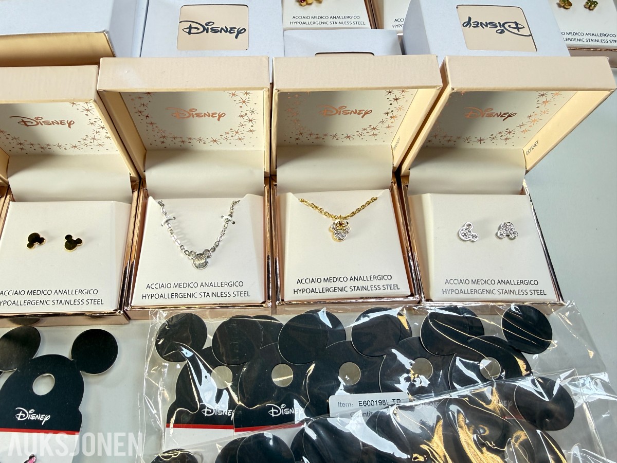 Stort parti Disney-smykker – øredobber, halskjeder og armbånd