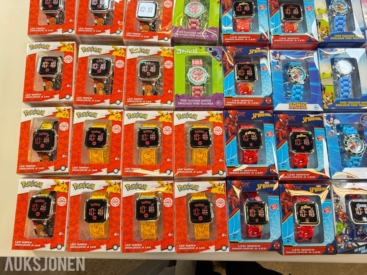 Stort parti barneklokker – Pokémon, Frozen, Spider-Man, Minecraft, Barbie