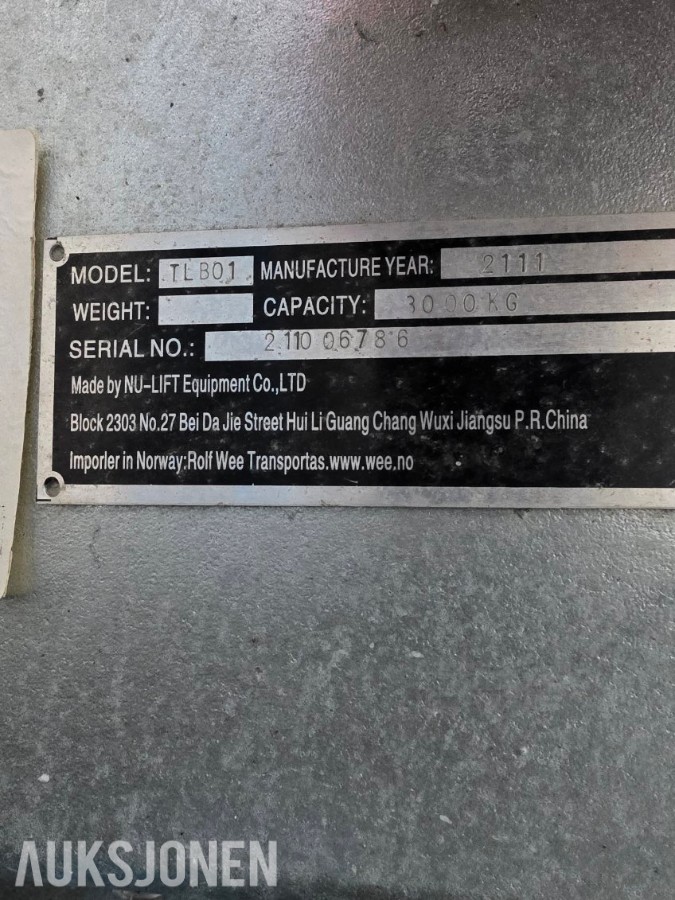 2011 Nu-Lift TLB01 kranarm - 3000 kg