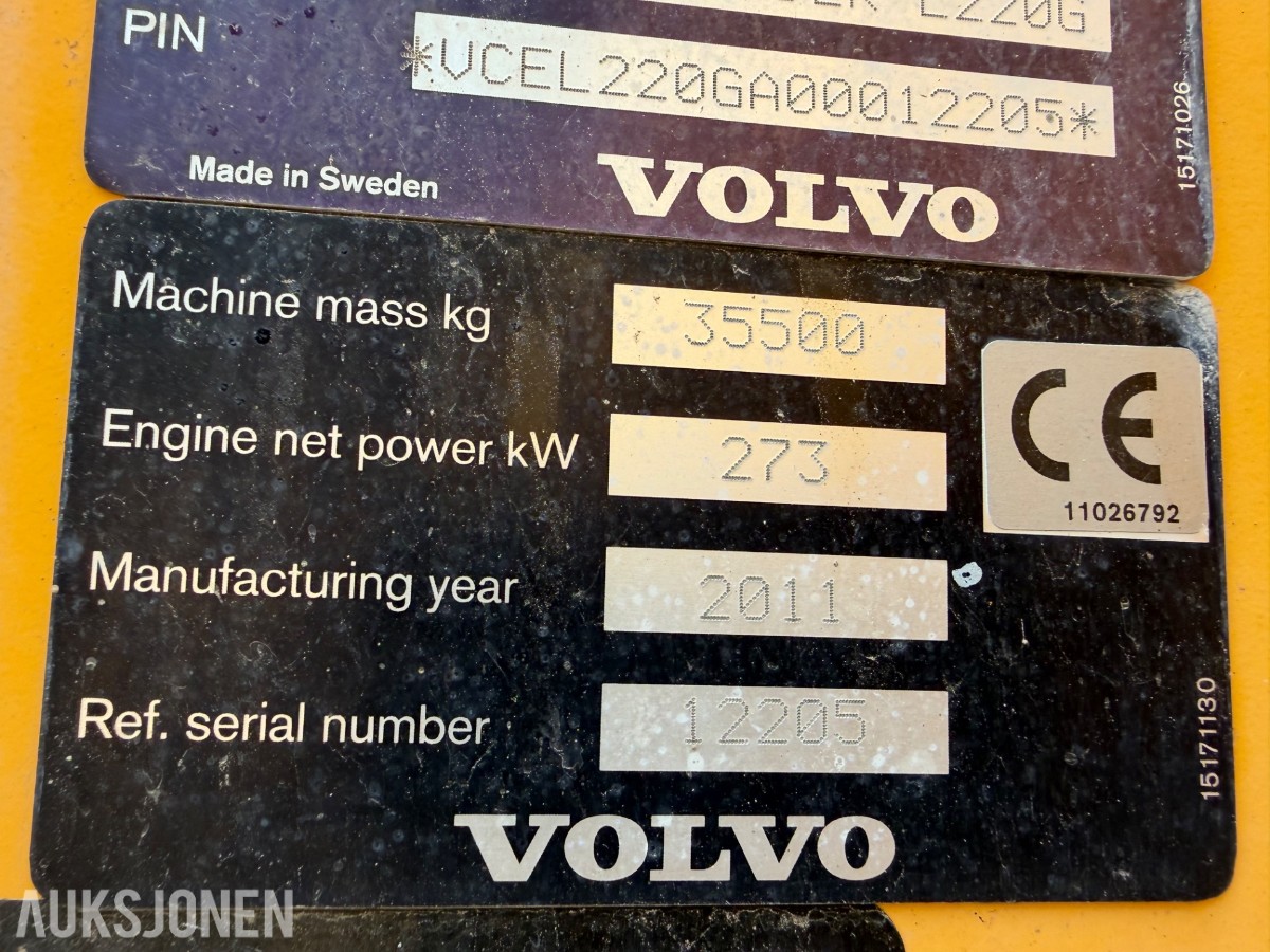 2011 mod. Volvo L220G Hjullaster. Sertifisert, Vekt m/skriver ++