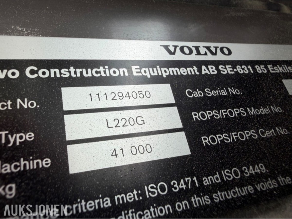 2011 mod. Volvo L220G Hjullaster. Sertifisert, Vekt m/skriver ++