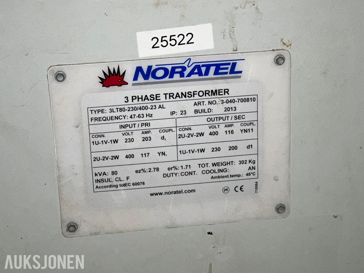 2013 Noratel 80 kVA 3-fase transformator 230/400 V