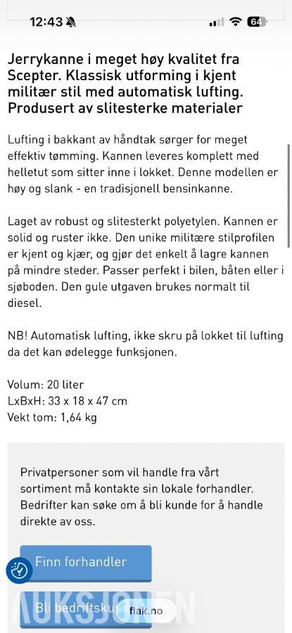 2026 Scepter bensinkanne 20L 2stk Nye! 