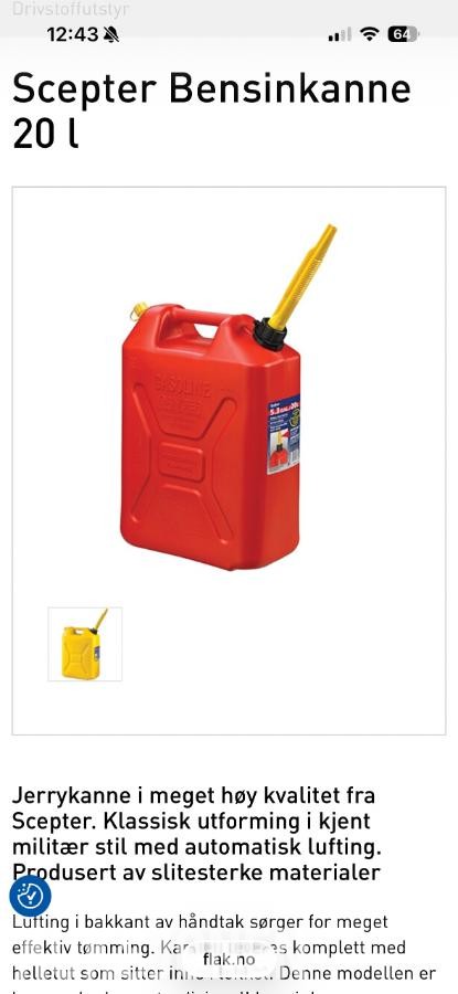2026 Scepter bensinkanne 20L 2stk Nye! 
