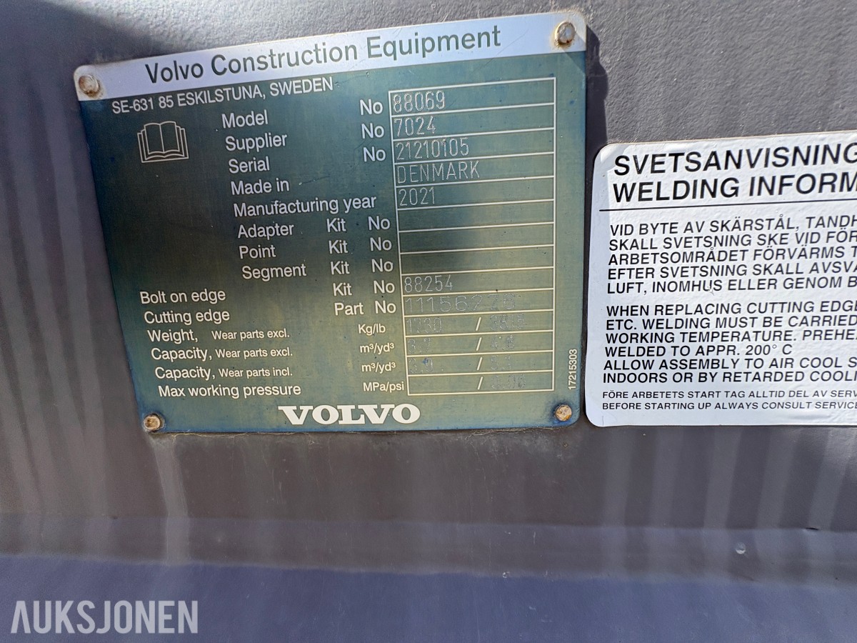 2021 Volvo 88069 hjullasterskuffe, 3,9 m³