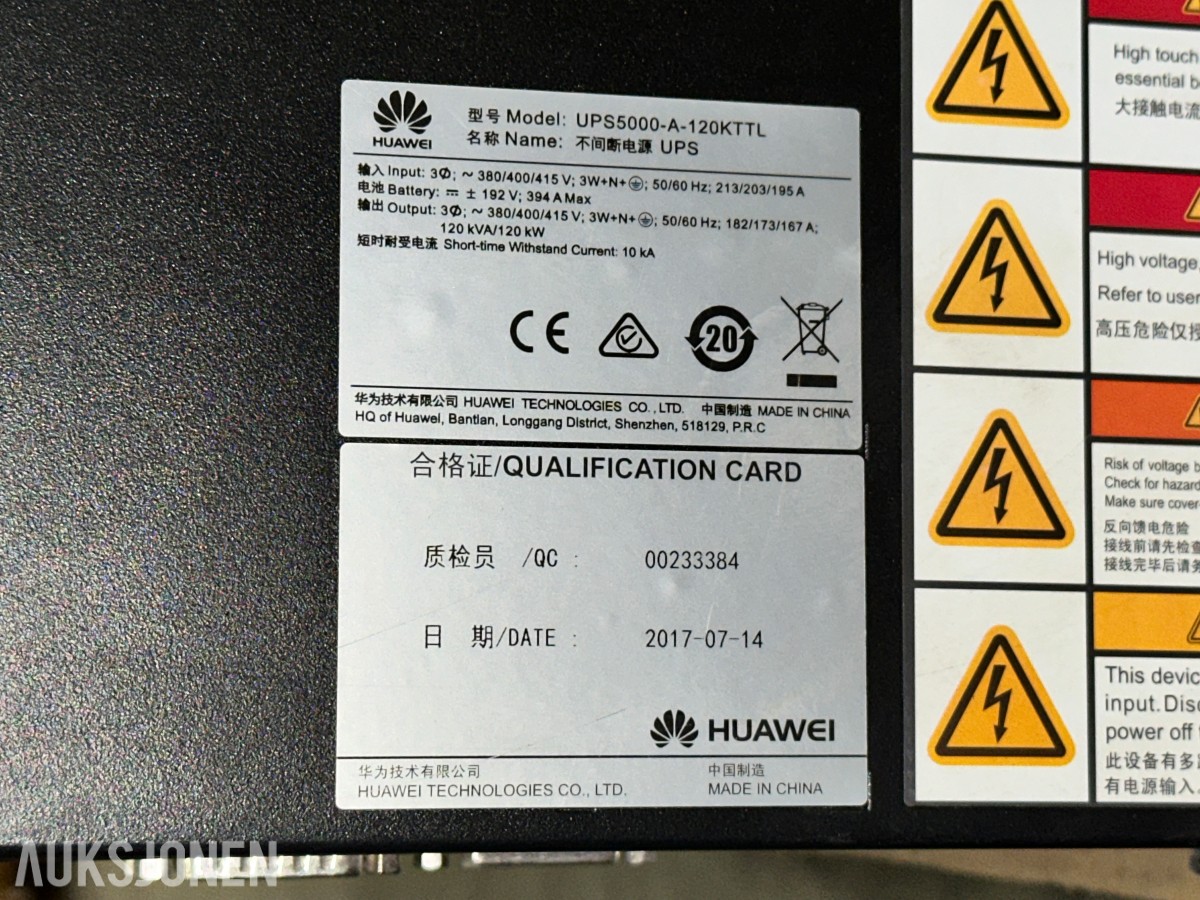 2017 Huawei UPS5000-A-120KTTL UPS 120 kVA / 120 kW