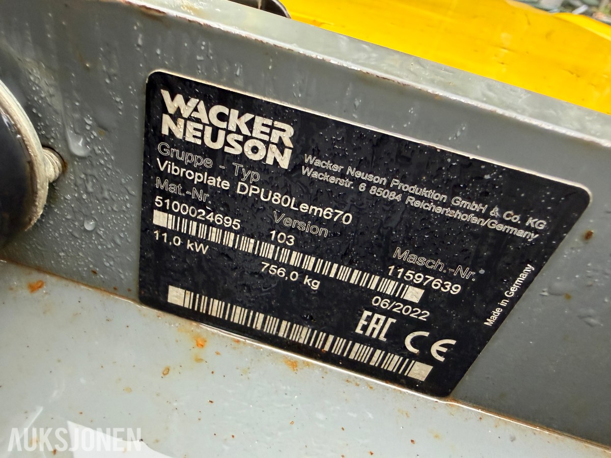 2022 Wacker Neuson vibroplate DPU80Lem670 / 756 kilo