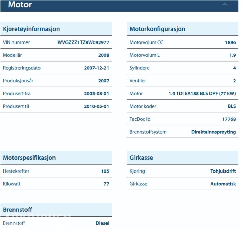 2008 Volkswagen Touran 1.9 Diesel, Automat, Delebil/Reparasjonsobjekt