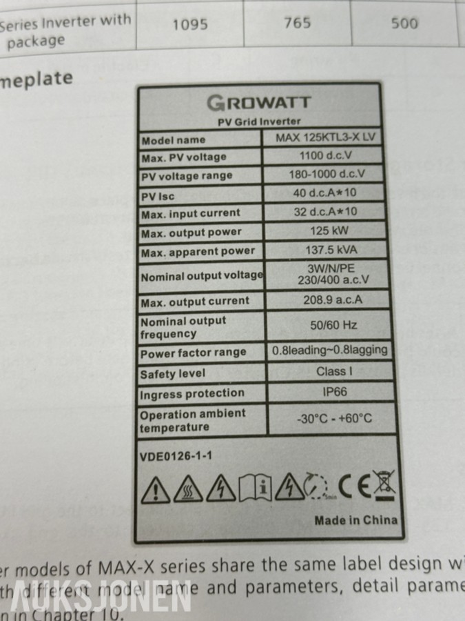 2023 Growatt MAX 100K TL3 LV PV inverter 100 kW – ubrukt