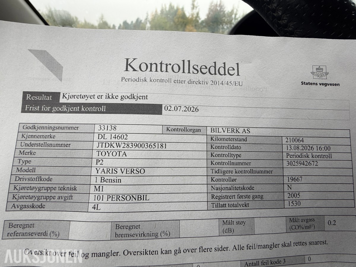 2005 Toyota YARIS VERSO 1.3-84 - 5 seter - servicehistorikk