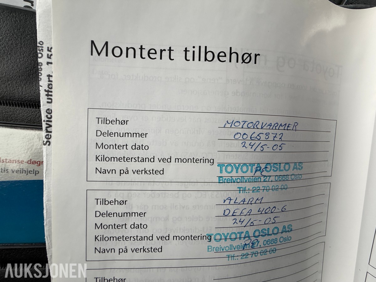 2005 Toyota YARIS VERSO 1.3-84 - 5 seter - servicehistorikk