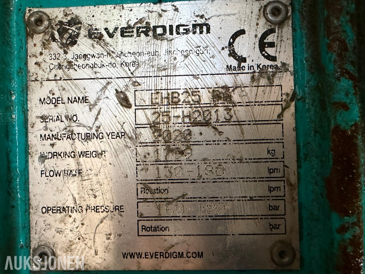 2020 Everdigm EHB25 Hydraulisk Pigghammer med SMP S70 feste