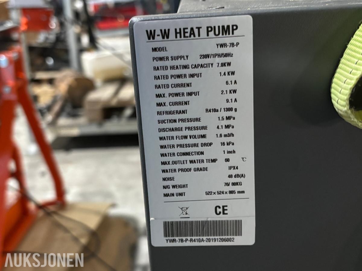 W-W Heat Pump YWR-7B-P vann-vann varmepumpe / vannbåren varme – 7 kW