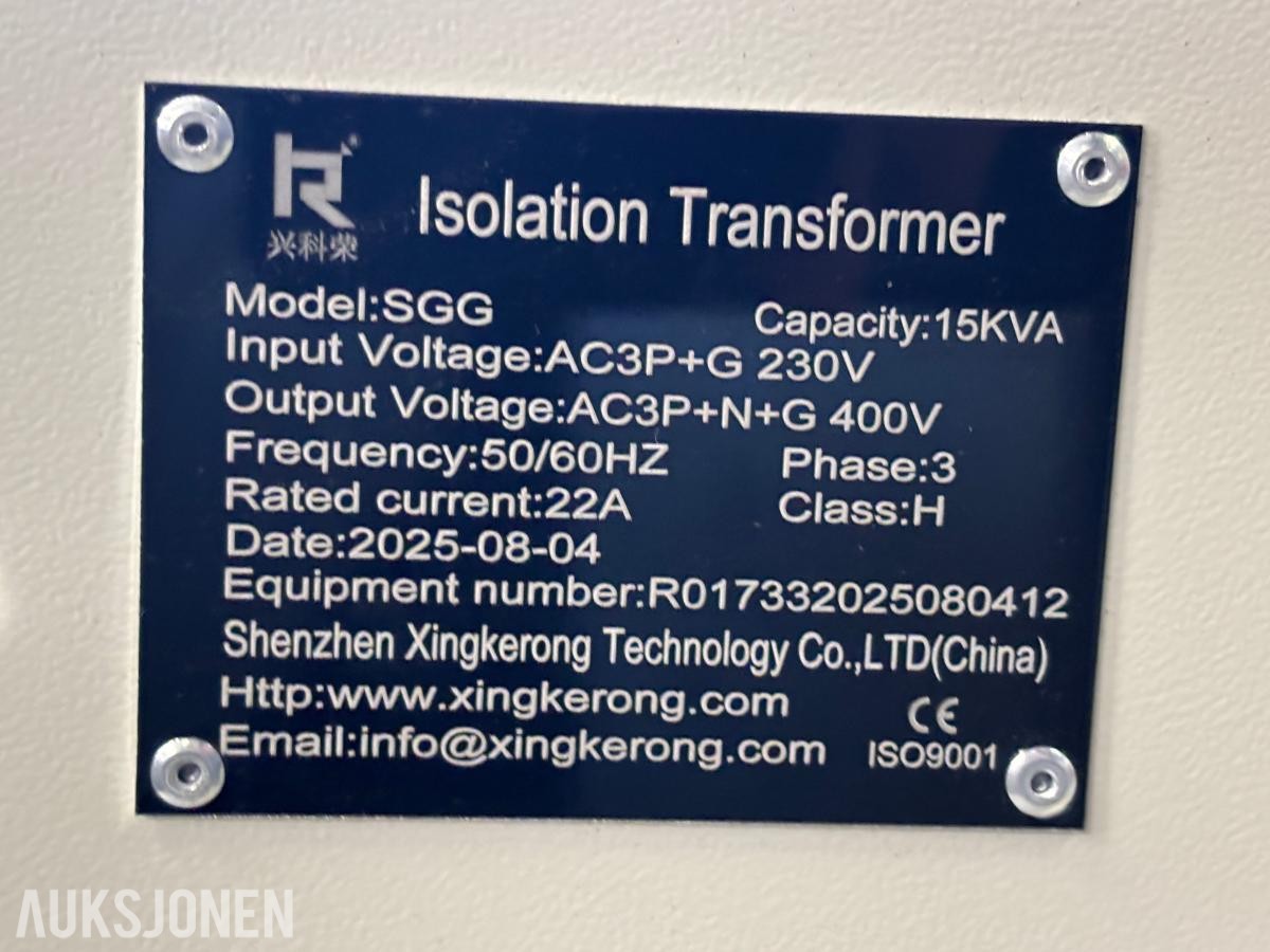 2025 SGG 15 kVA isolasjonstransformator 230V til 400V