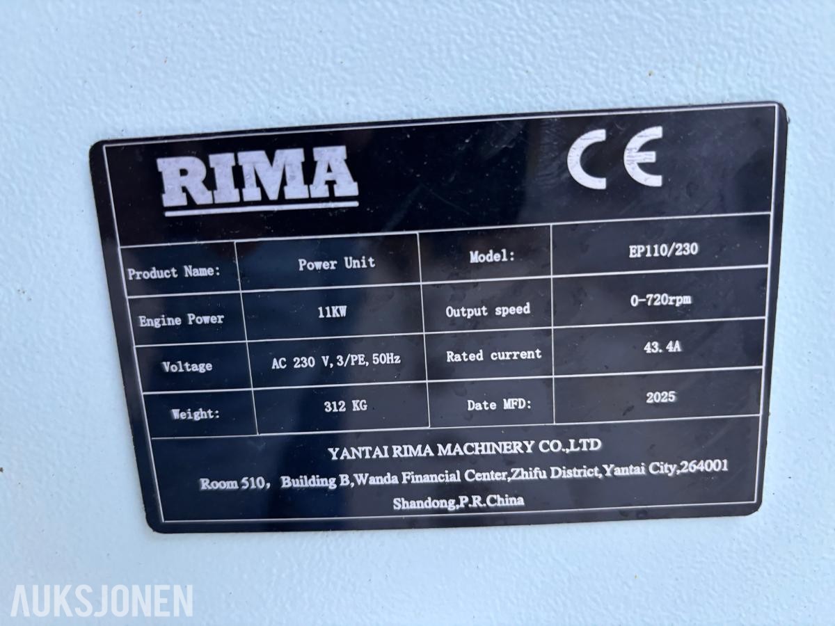 2025 RIMA EP110/230 Elektrisk PTO-testenhet 11 kW med utveksling