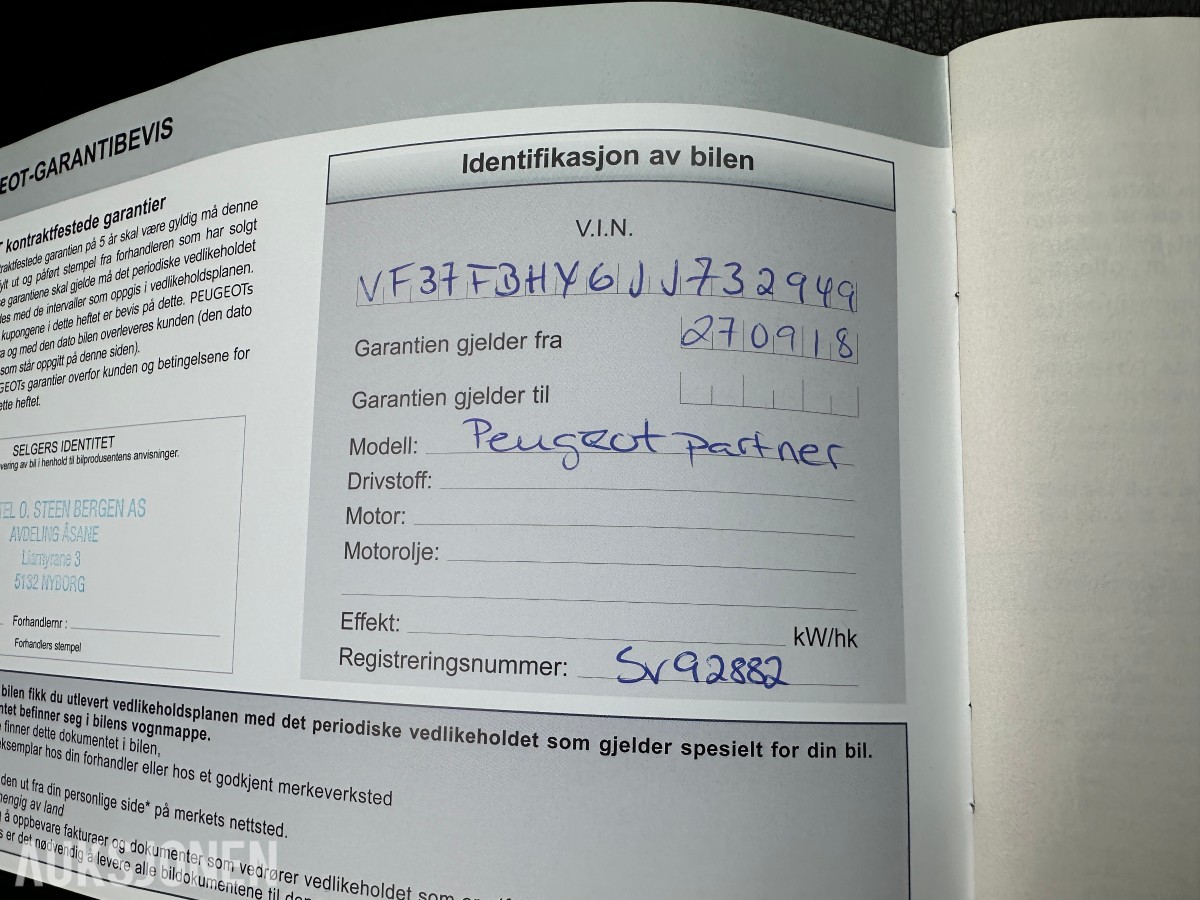 2018 Peugeot PARTNER 1.6-99 D | Hengerfeste | Innredning - Rep objekt, 175808km