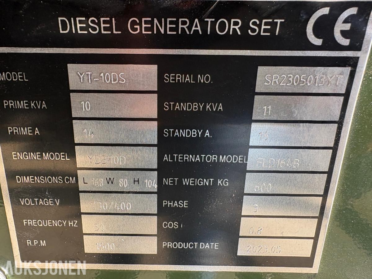 2023 Farrand YT-10DS dieselaggregat 10 kVA – 230/400 V