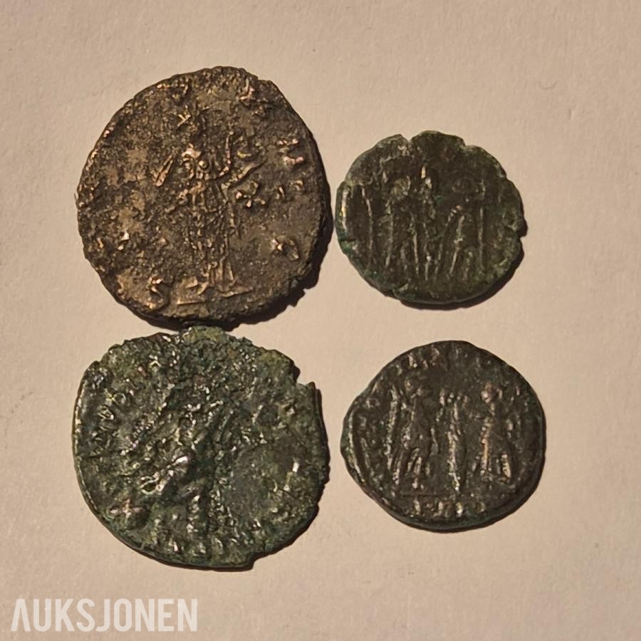Romerske mynter, 4 stk, Ca 1700 år gammle