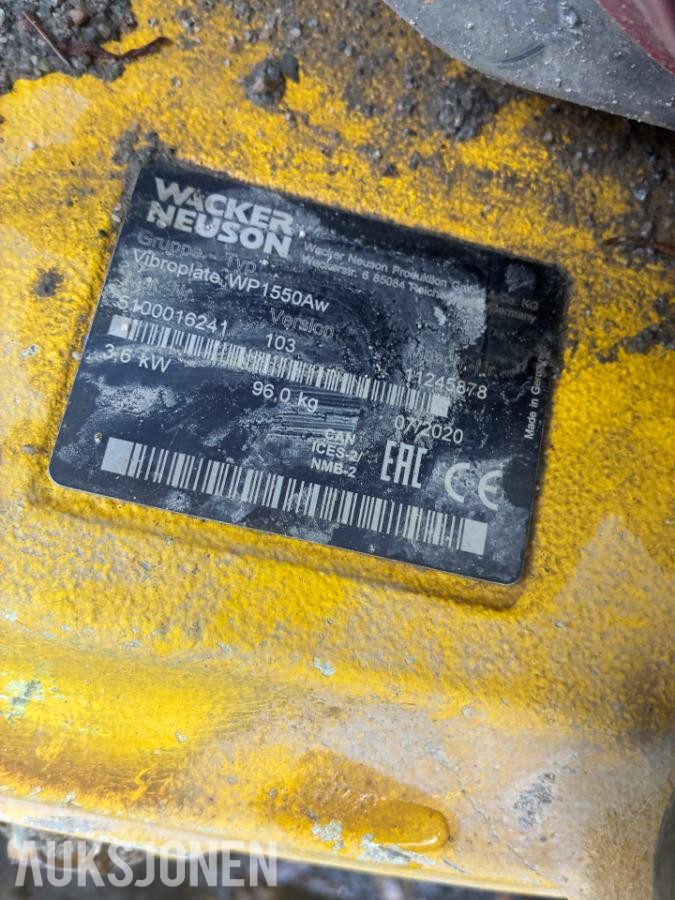 2020 Wacker Neuson WP 1550 Vibroplate *Ingen minstepris*