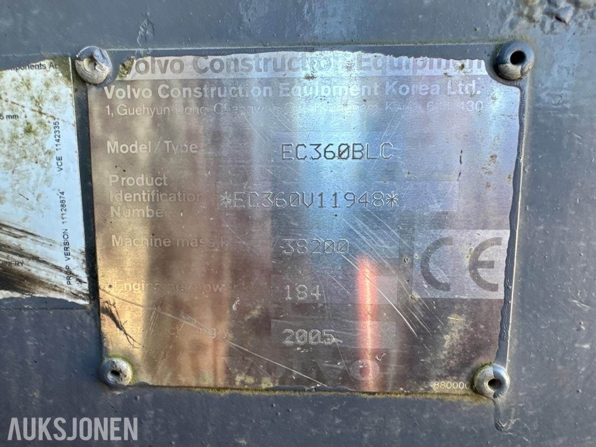 2005 Volvo EC360BLC Gravemaskin - Graveskuffe - Timer: 15864