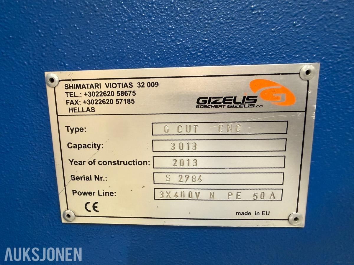 2013 Boschert Gizelis G-Cut 3013 CNC-styrt hydraulisk platesaks