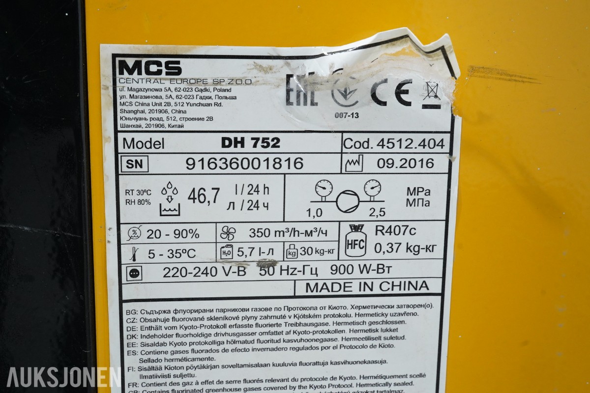 Master DH 752 avfukter med 7 elektriske byggvarmere