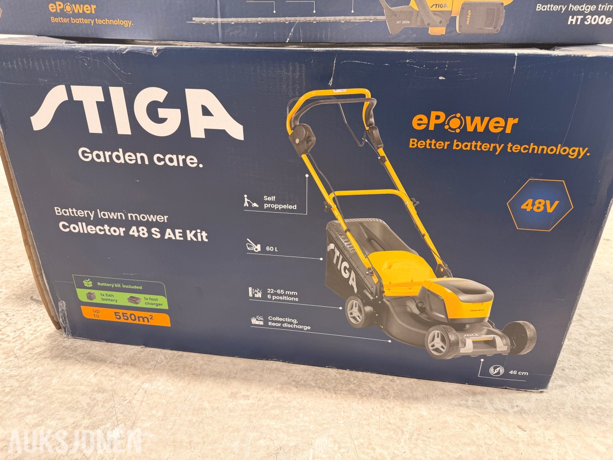 Stiga elektrisk gressklipper og hekksaks med batterier og ladere