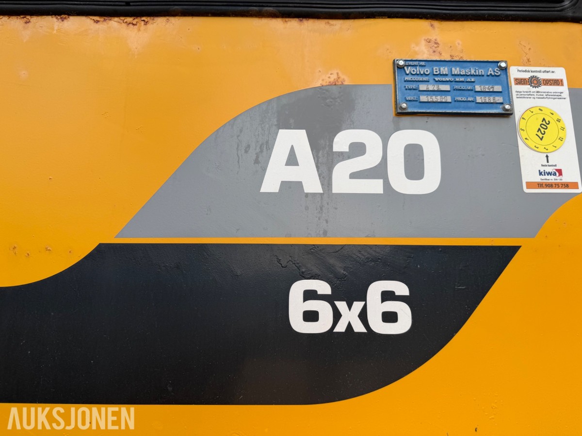 1988 mod. Volvo A20 dumper. 6x6, Sertifisert