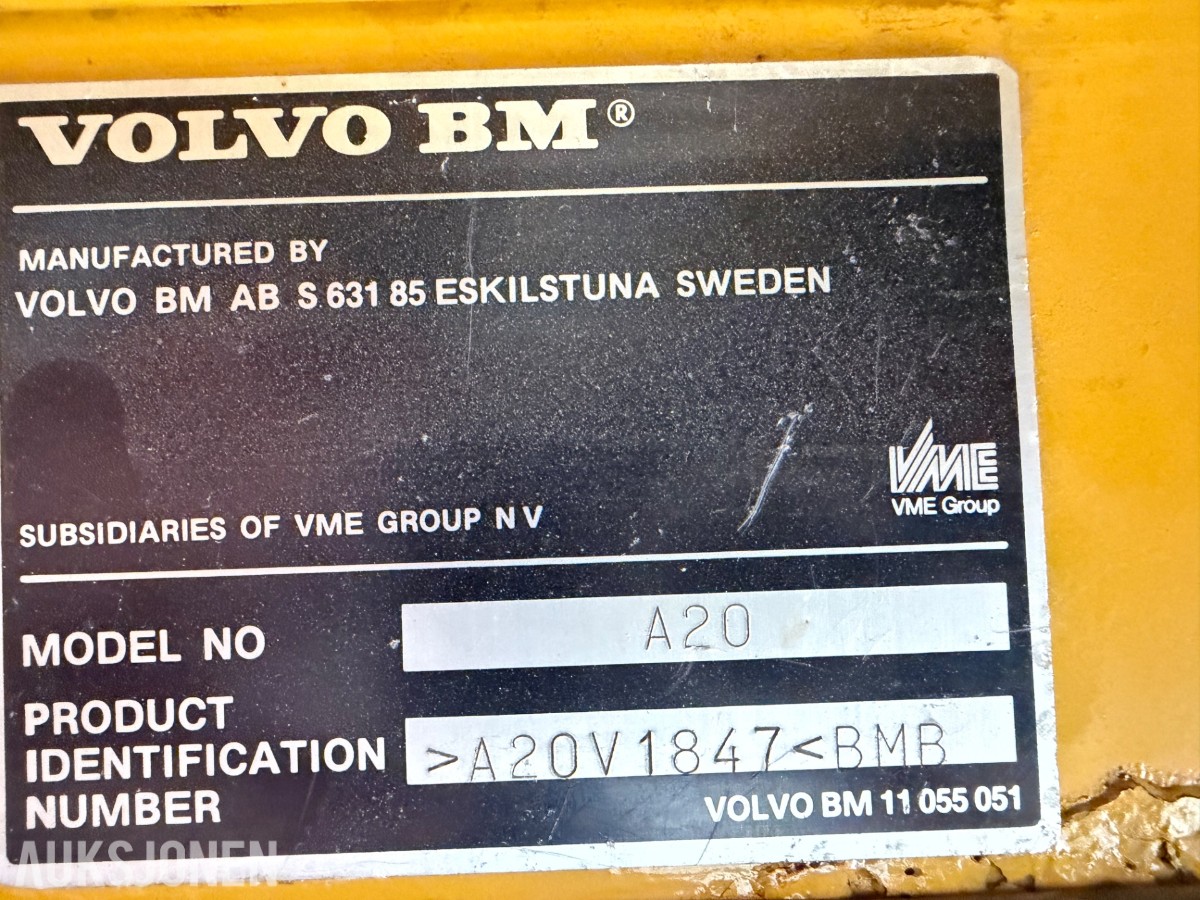 1988 mod. Volvo A20 dumper. 6x6, Sertifisert