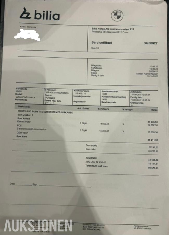 2017 BMW 2-serie, 225xe Rep objekt , 131000km