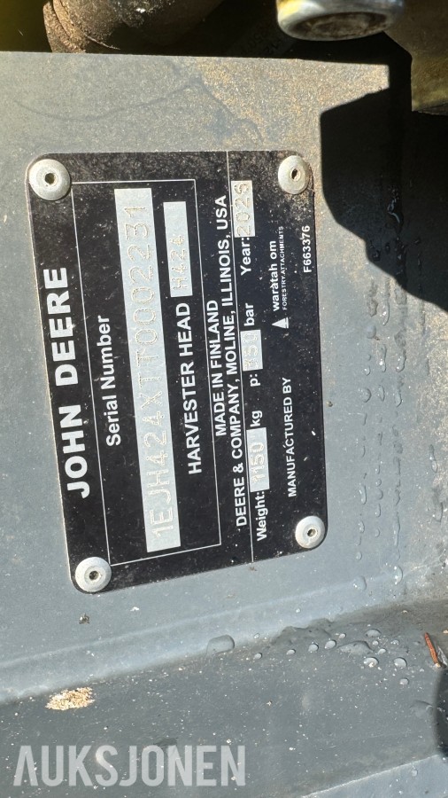 2026 John Deere 1270H hogstmaskin – H424 aggregat – 331 timer