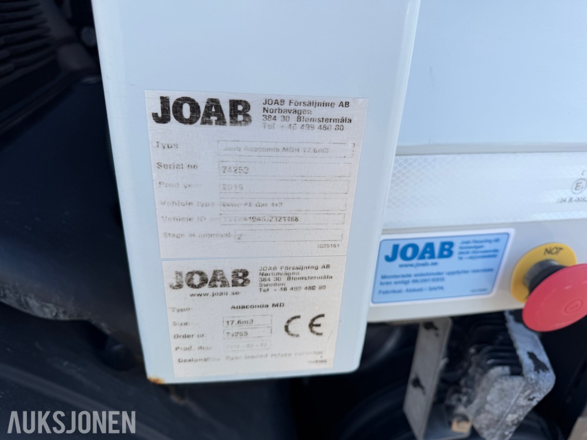 2019 Volvo FE CNG renovasjonsbil - JOAB Anaconda 17,6 m³