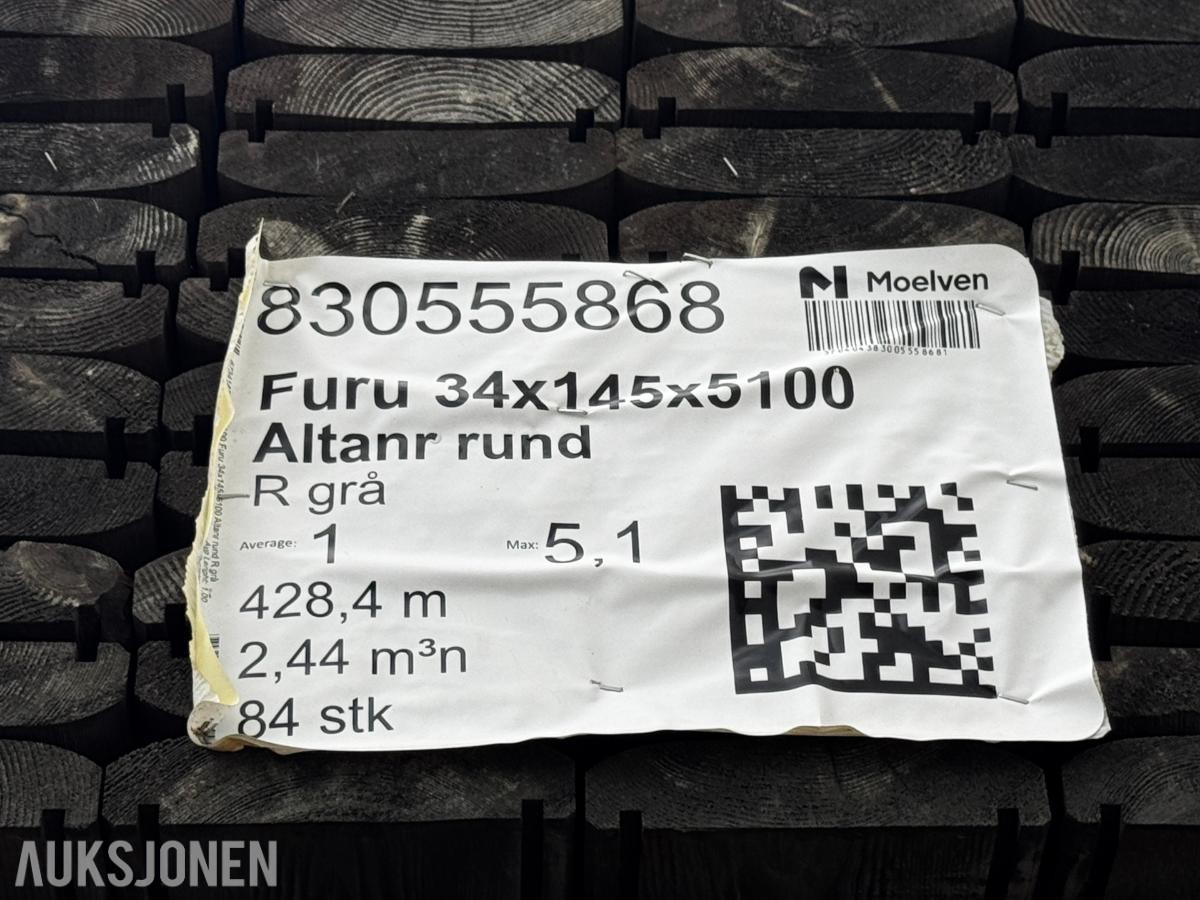 Altanrekke Royal grå rund impregnert 34x145/5100 mm 428 meter