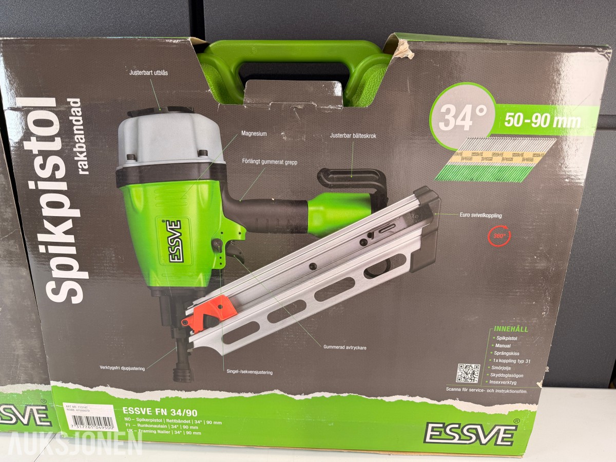 2 stk ESSVE FN 34/90 spikerpistol 34° 50–90 mm