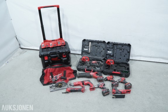 Milwaukee M12/M18 verktøypakke - 9 maskiner og 3 ladere