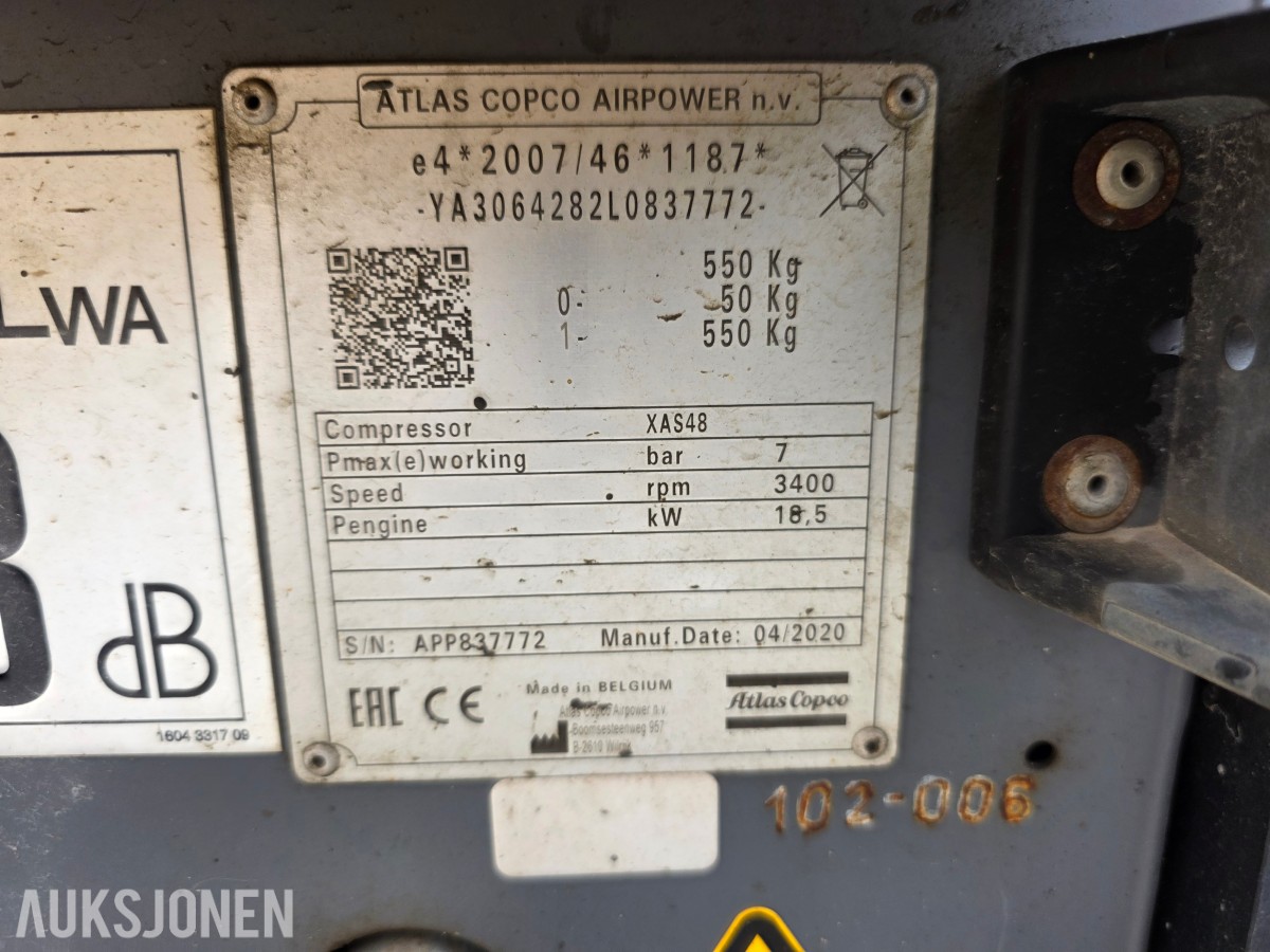 2020 Atlas Copco XAS 48 transportabel kompressor