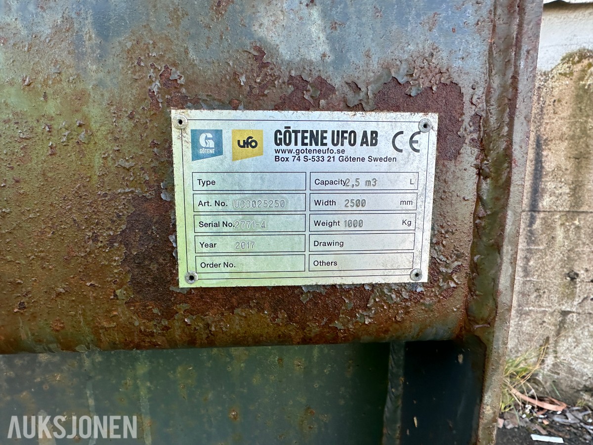 2017 Götene UFO strøskuffe | 2,5 m³ | 2500 mm | Hydraulisk