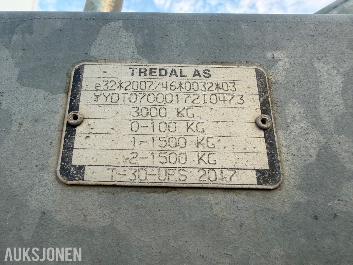 2017 Tredal T-30-UFS Skaphenger - 3000 Kg totalvekt