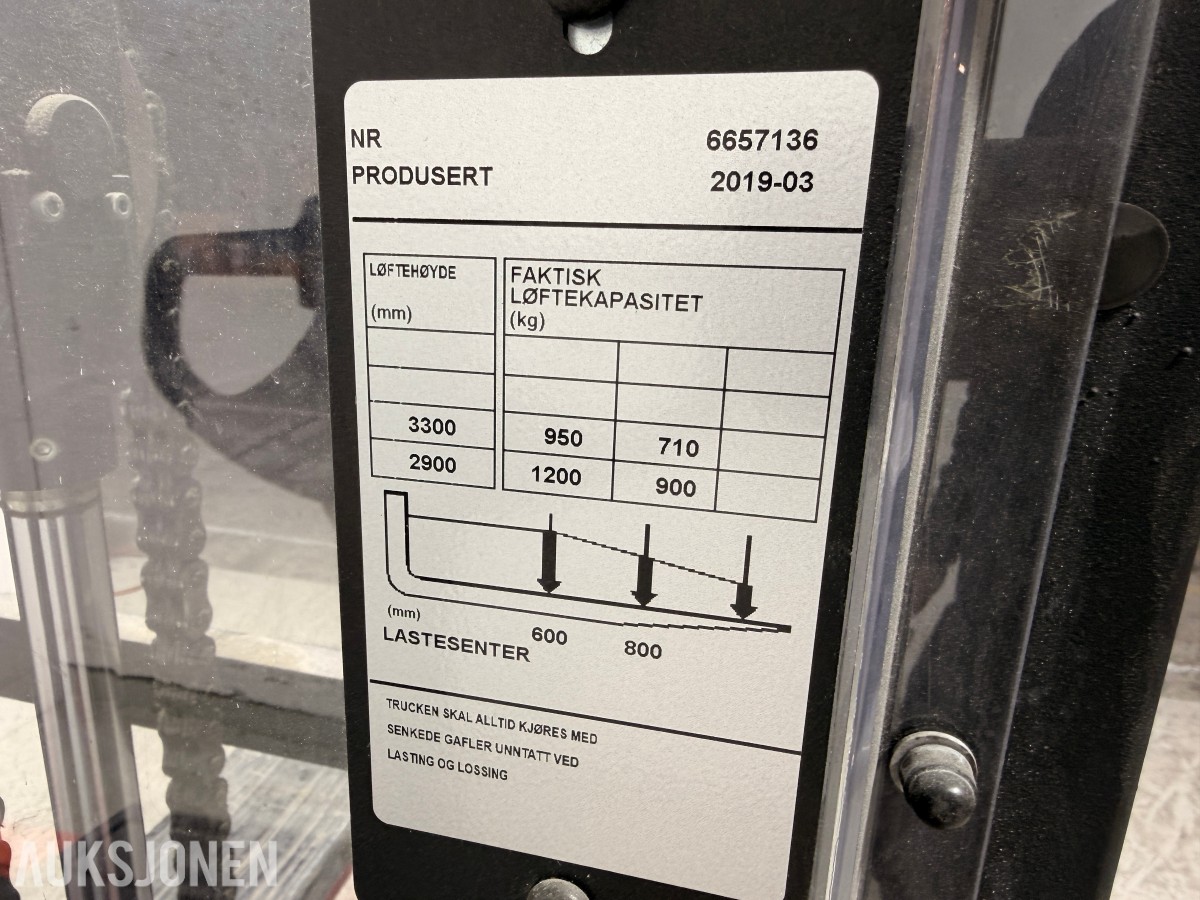 2019 Toyota SWE120 elektrisk stabler 1 200 kg / 3,3 m