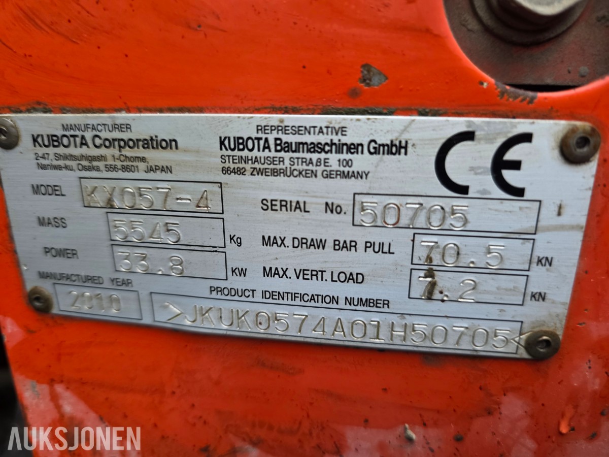2010 Kubota KX057-4 beltegraver 7192 timer- leveres nysertifisert